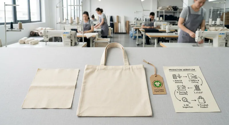 Custom organic canvas bag OEM manufacturing process with GOTS certification