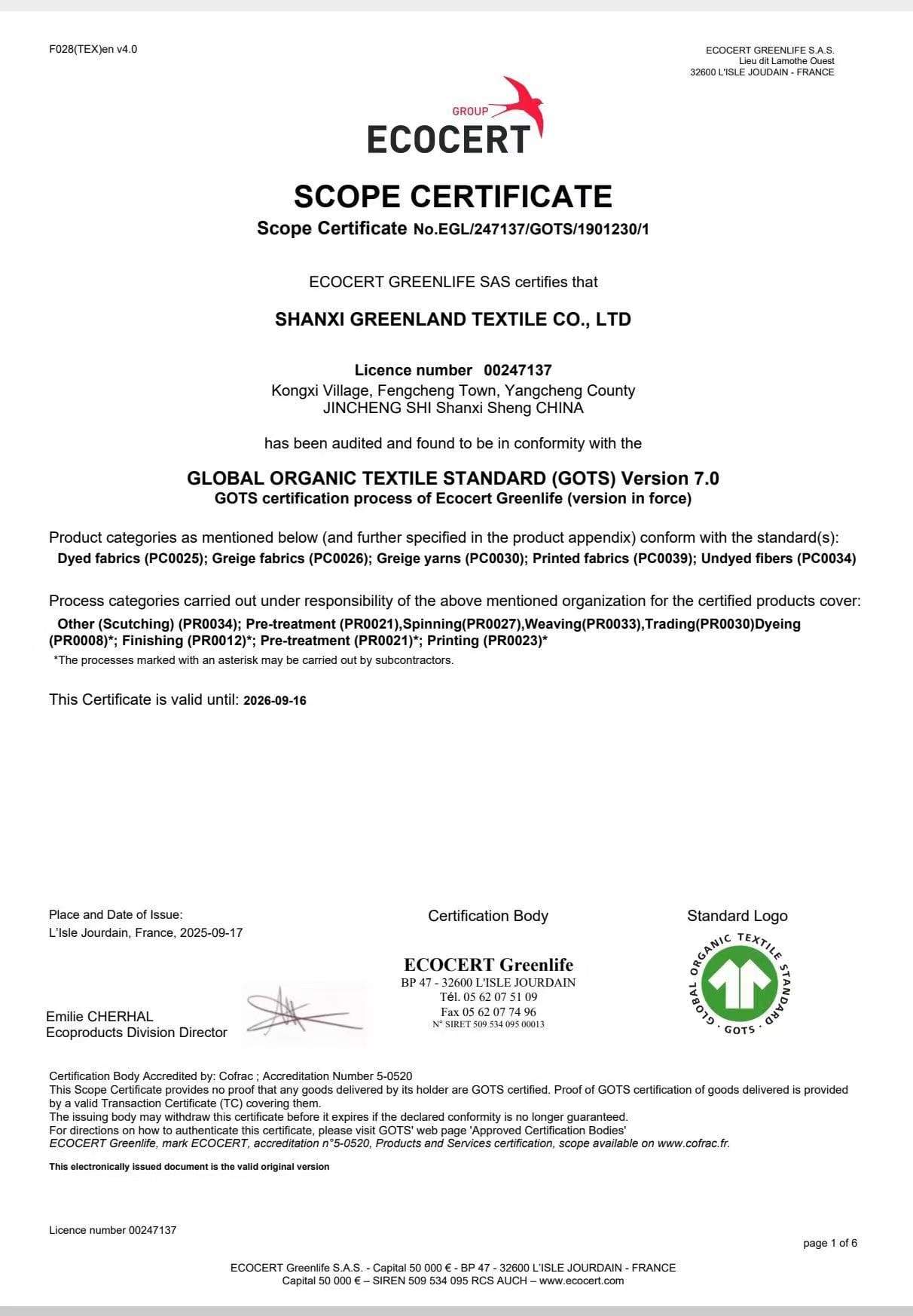 GOTS certified organic canvas supplier