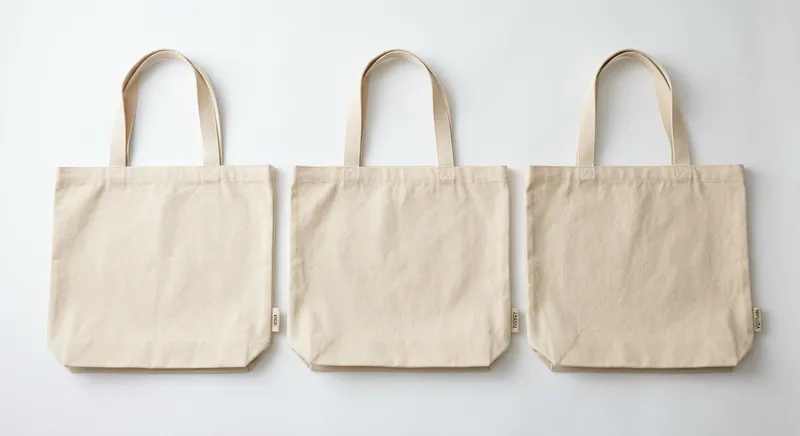 Three organic canvas tote bags side by side for supplier comparison