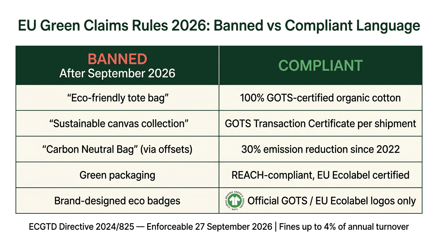 EU green claims banned vs compliant language 2026