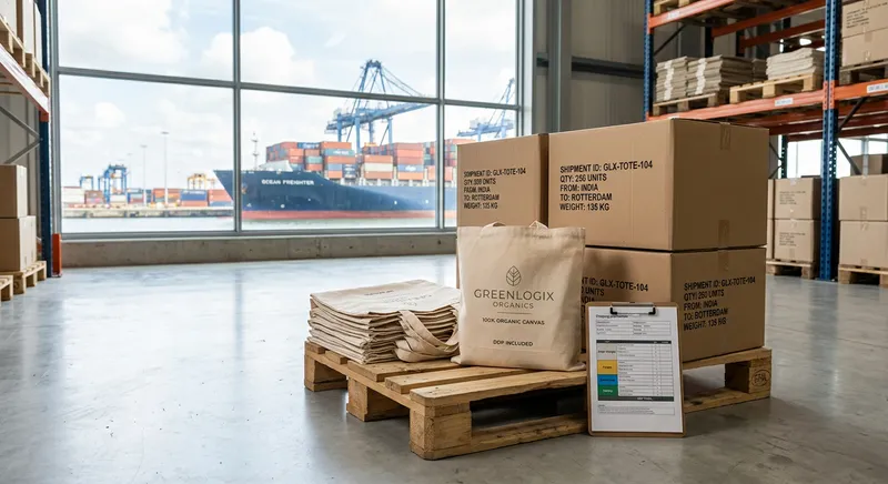 Organic canvas tote bags in kraft packaging boxes for DDP shipping