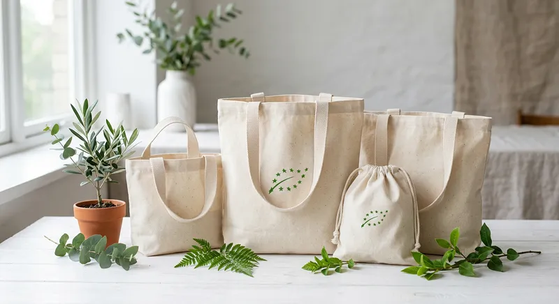 Eco-friendly organic canvas bags with green EU compliance concept